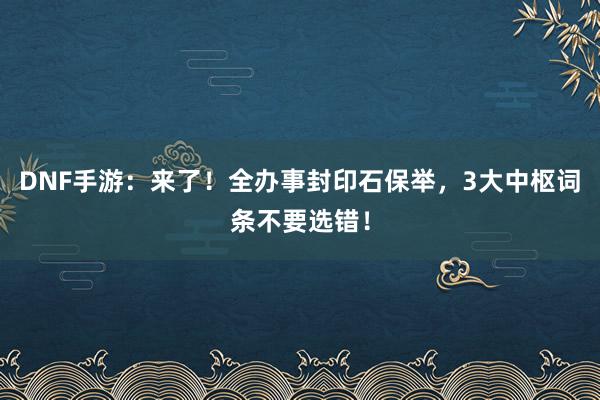 DNF手游：来了！全办事封印石保举，3大中枢词条不要选错！