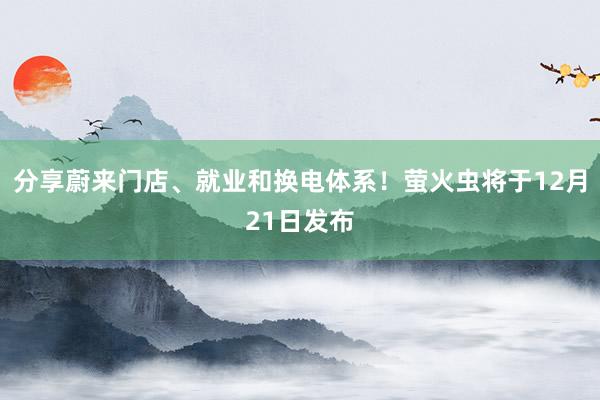 分享蔚来门店、就业和换电体系！萤火虫将于12月21日发布